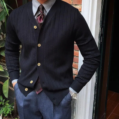 Relaxed Fit Men's Crew Neck Knit Cardigan Sweater