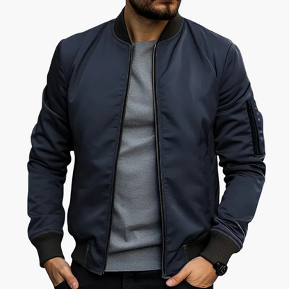Men's Leather Flight Jacket with Zip Pockets