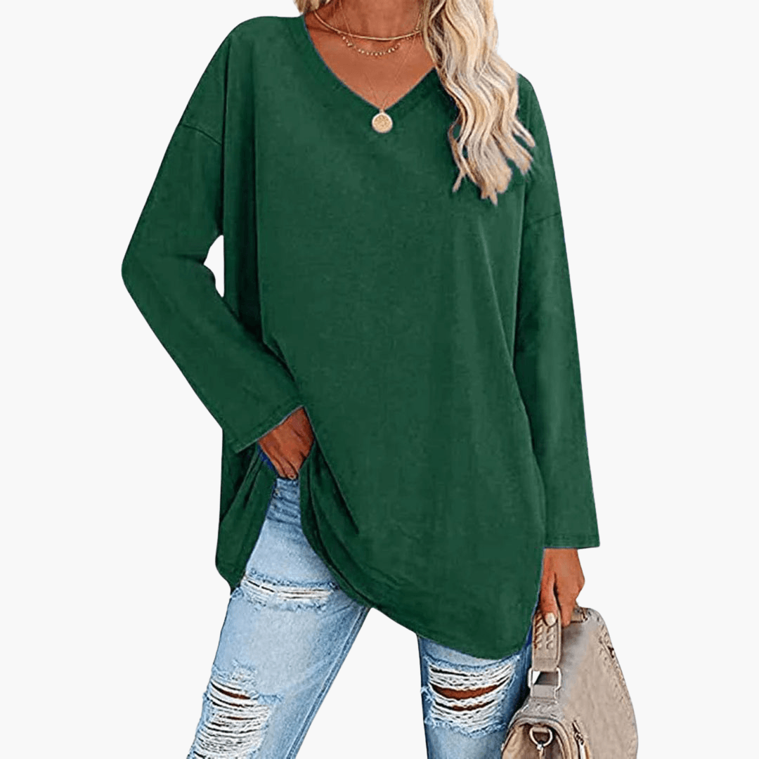 Relaxed Fit V-Neck Long Sleeve Women's Shirt
