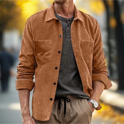 Slim Fit Men's Corduroy Button Up Shirt Jacket