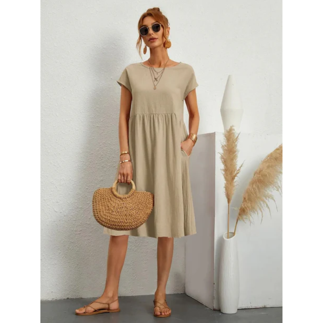 Kendra | Women's Elegant Short Sleeve Midi Dress with Pockets