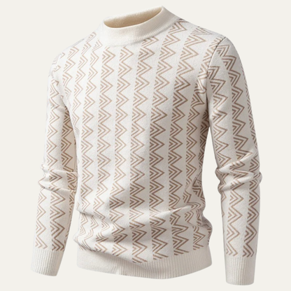 Cozy Mens Geometric Knit Crew Neck Sweater