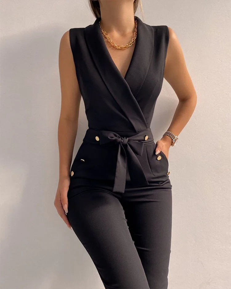 Strapless Deep V Jumpsuit - Olytrend