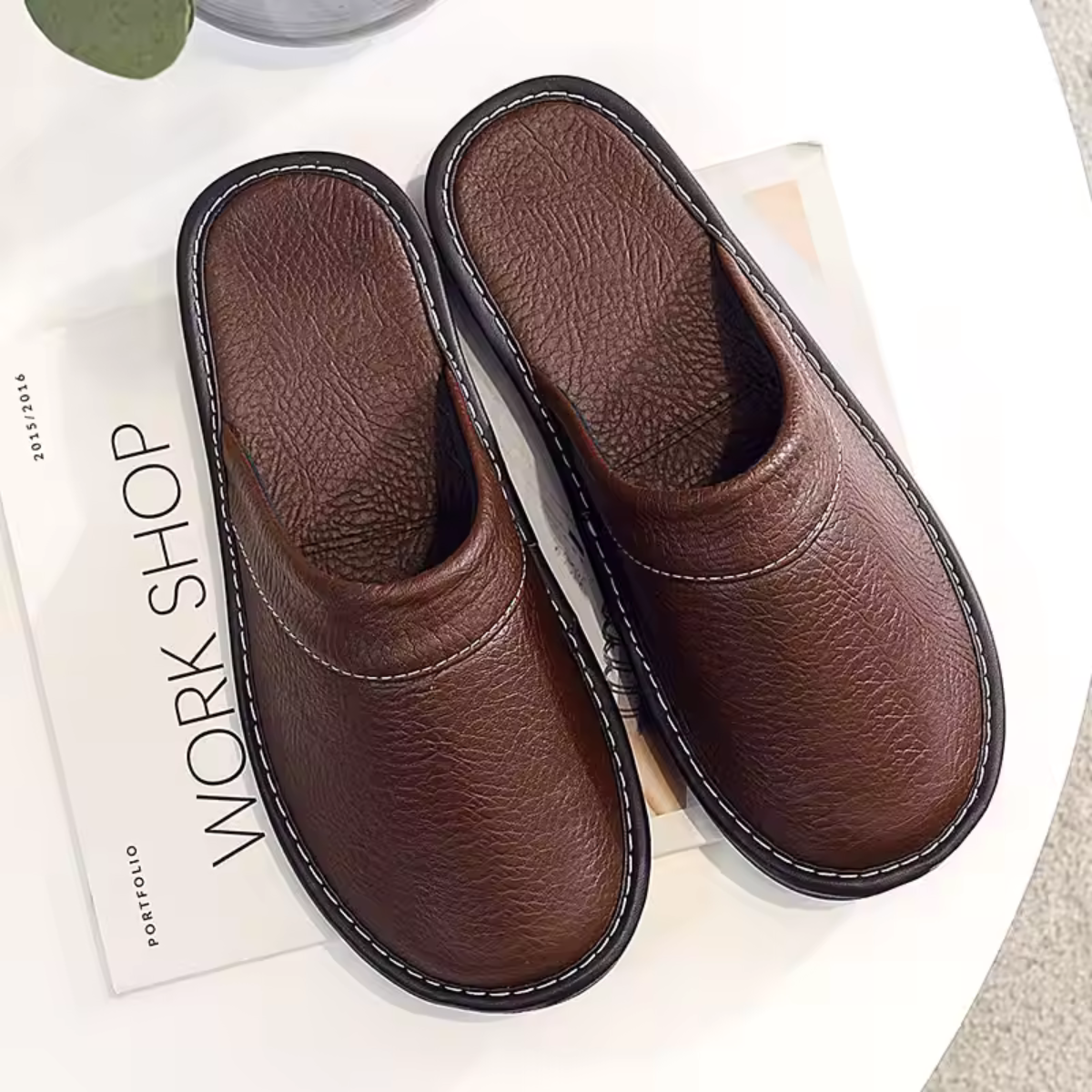 Comfortable Men's Slip On Leather Mule Shoes - Nocini