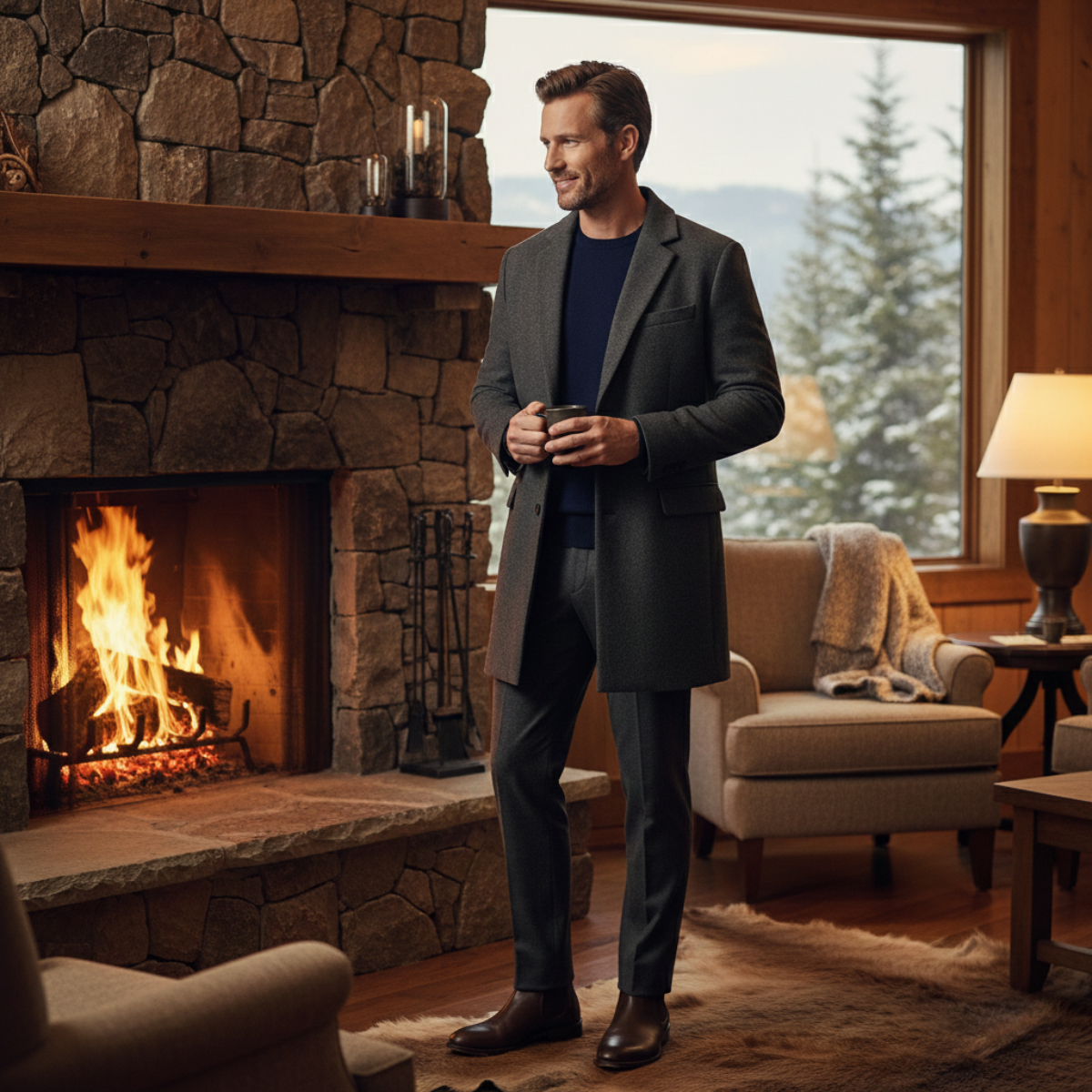 Warm Men's Wool Blend Winter Coat