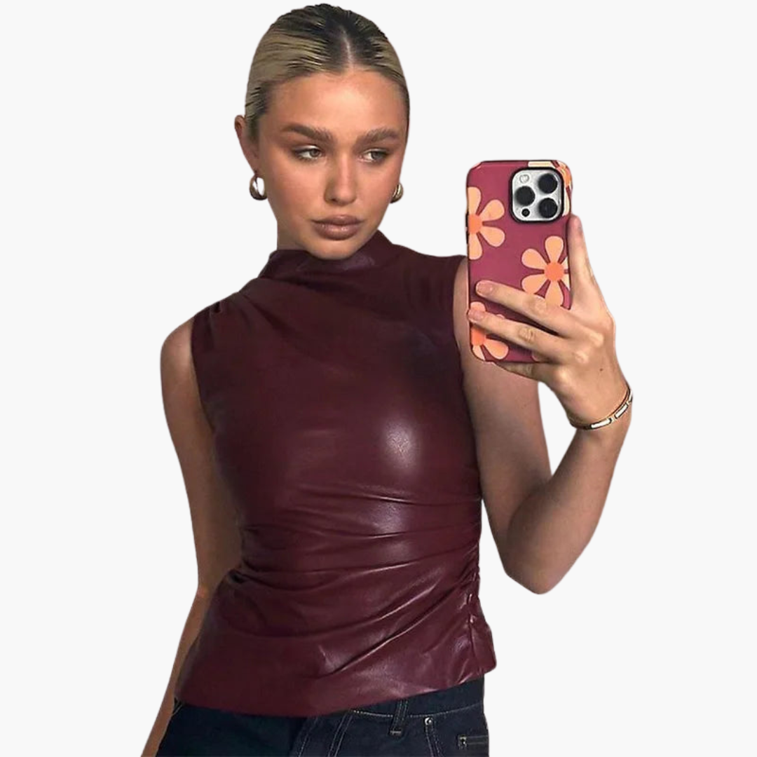 Synthetic Leather Womens Vest - Chic Sleeveless Style
