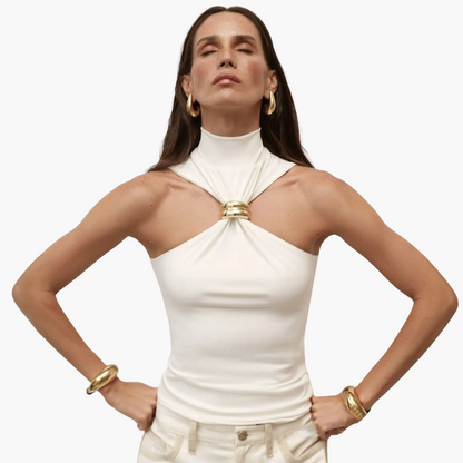 Elegant High Neck Halter Top for Women with Gold Detail