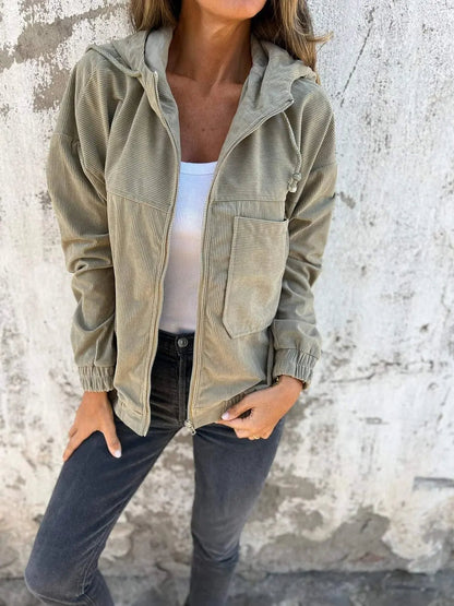 Relaxed Fit Hooded Cotton Jacket - Olytrend