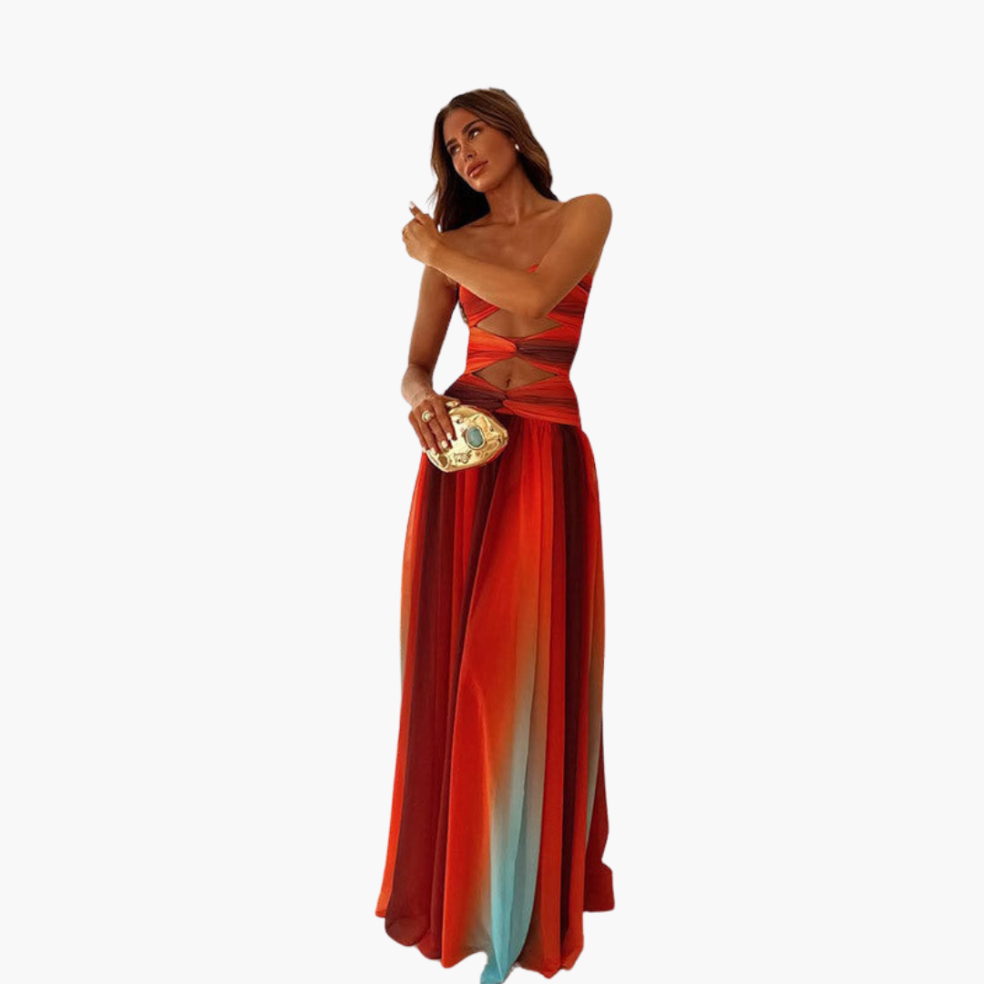 Vibrant Strapless Maxi Dress for Women - Ombre Effect