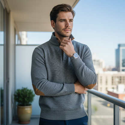 Classic Men's Cable Knit Sweater with Patch Elbows