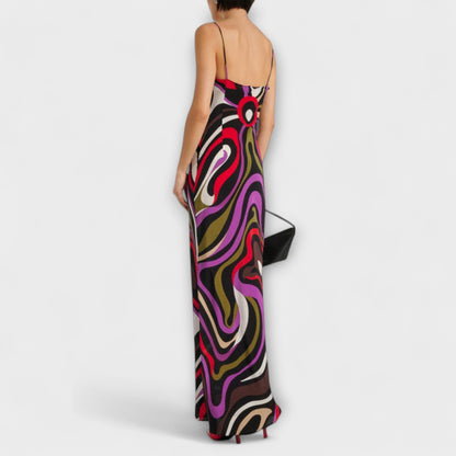 Elegant Marble Pattern Long Evening Dress