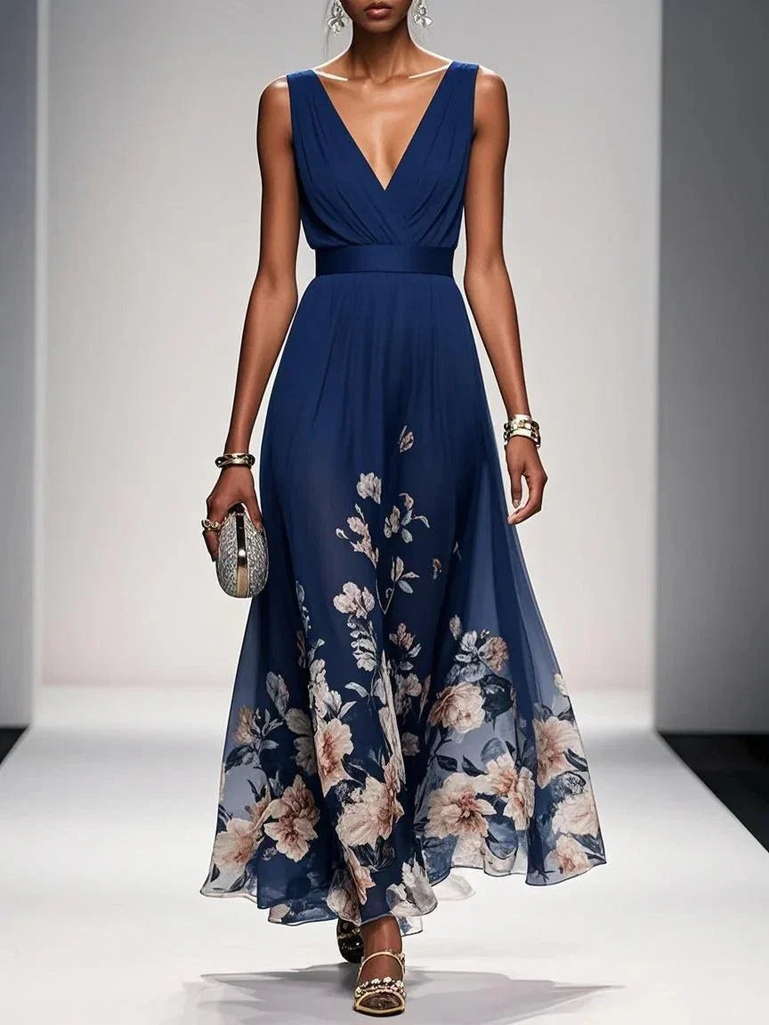Pastel Blue Flower Maxi Dress