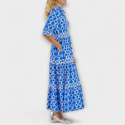Chic Midi Dress with Metal Link Print