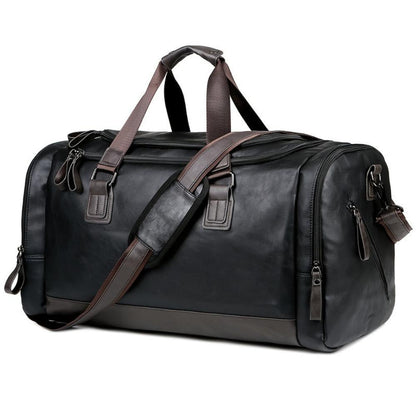 Classic Black Leather Duffle Bag - Nocini