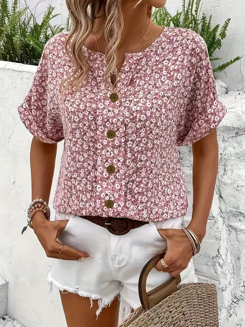 Ladies' Pretty Floral Short Sleeve Shirt