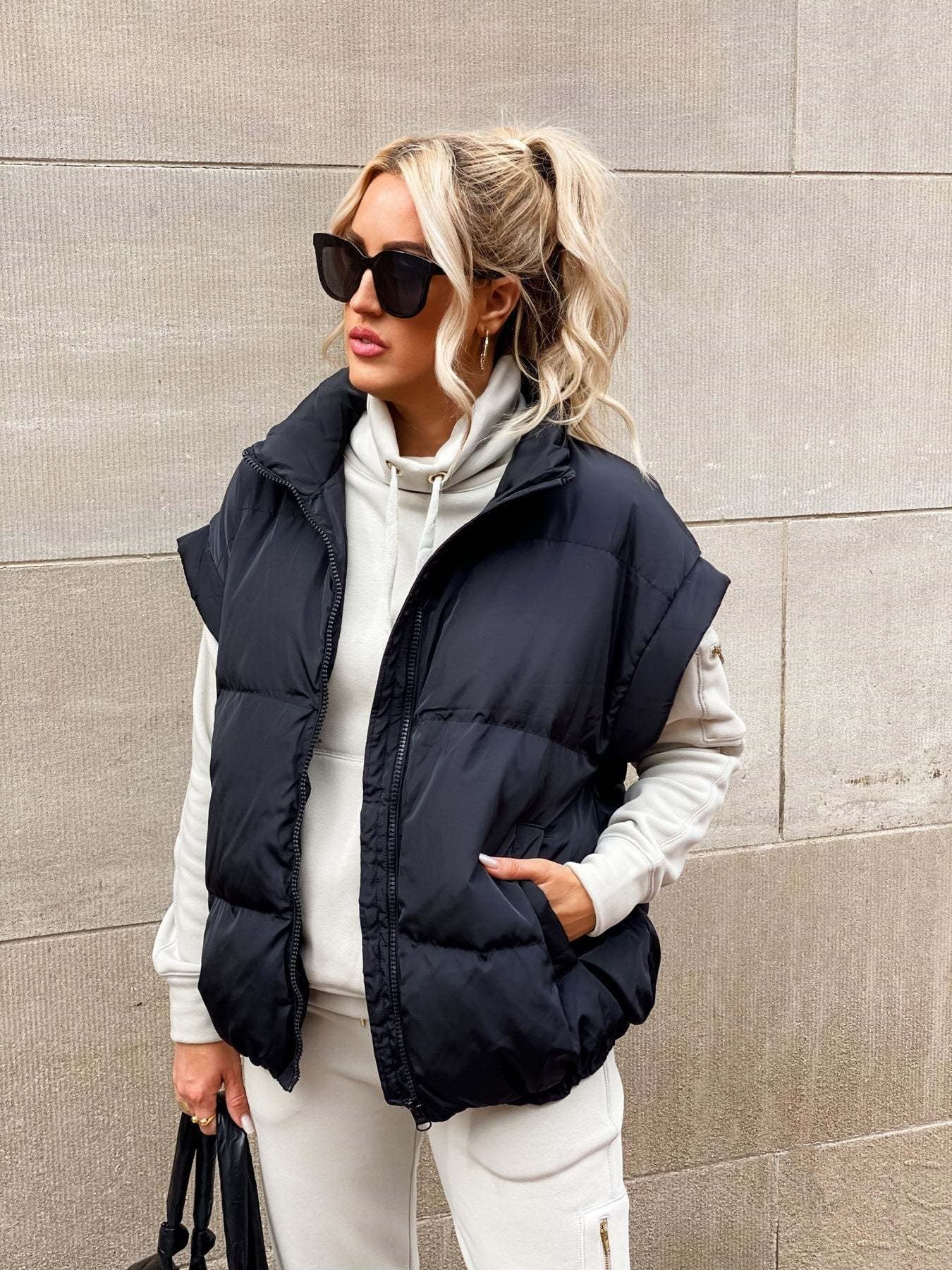 Women's Quilted Padded Vest Zip Up Relaxed Fit
