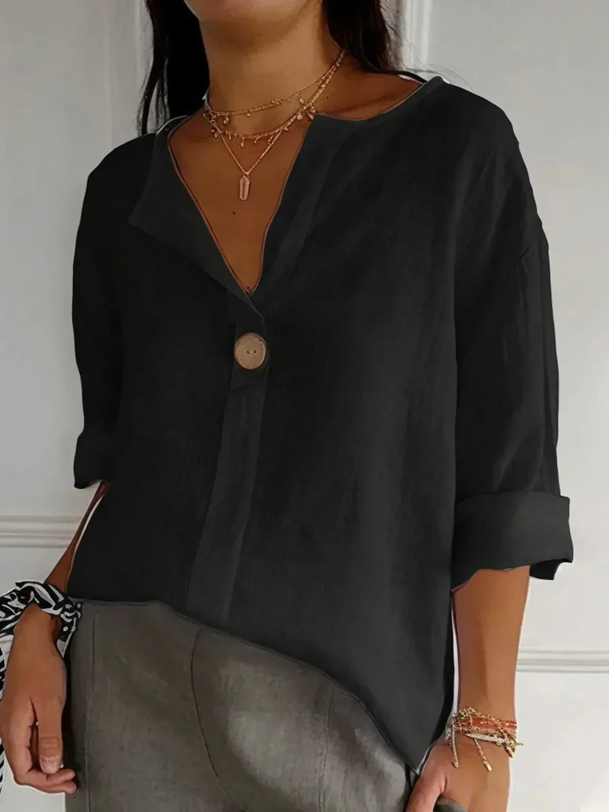 Relaxed Fit V Neck Women's Blouse