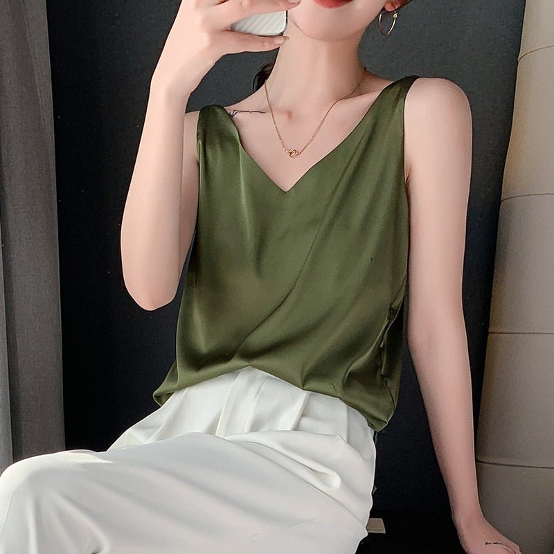 Women's Summer V-Neck Tank Top with Broad Shoulder Straps