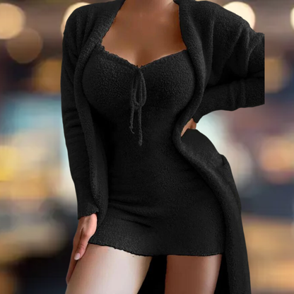 Ladies Mini Dress and Open Front Cardigan Set