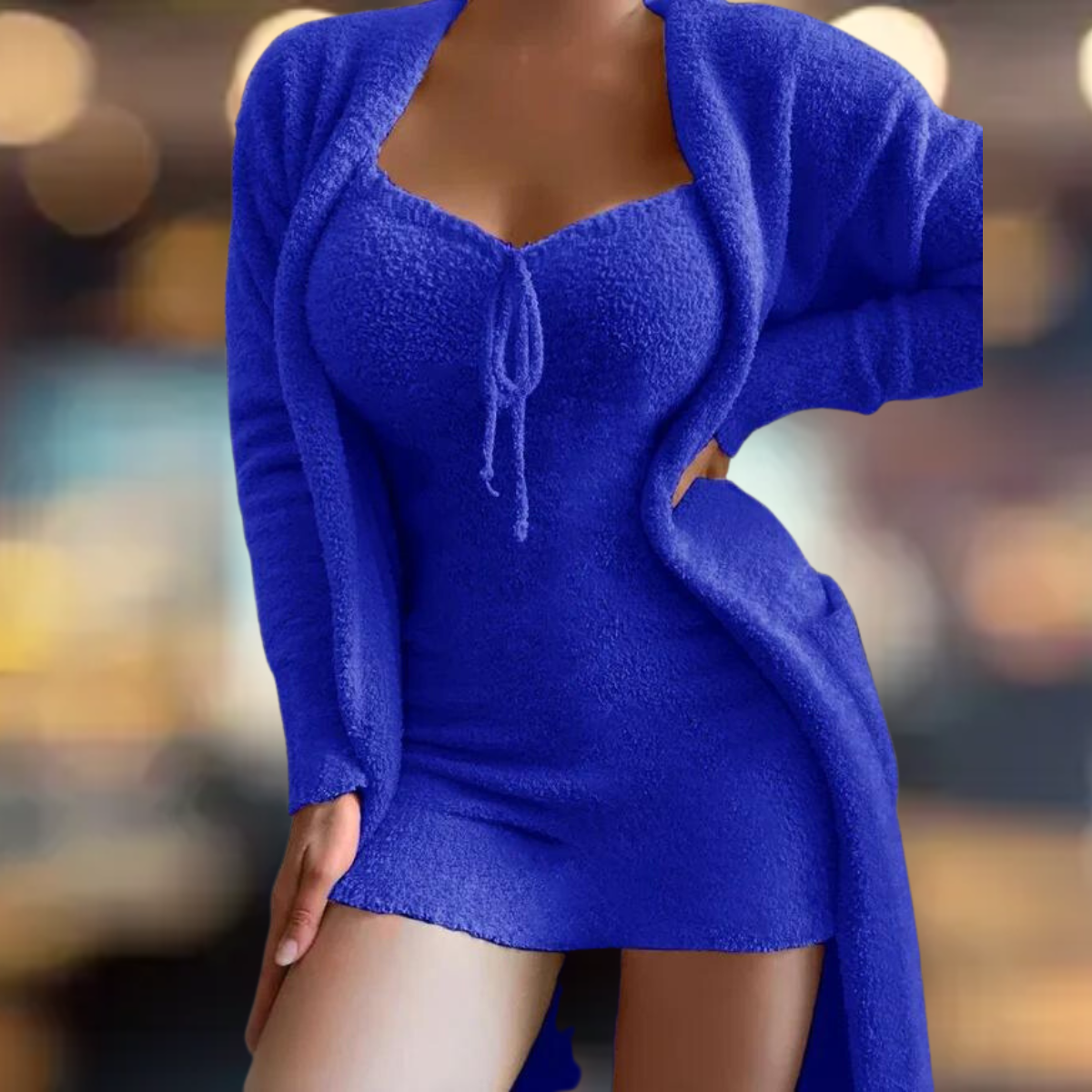 Ladies Mini Dress and Open Front Cardigan Set