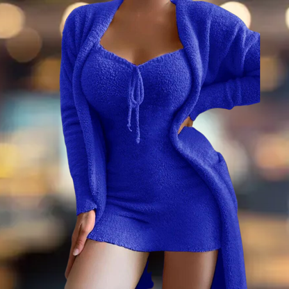 Ladies Mini Dress and Open Front Cardigan Set