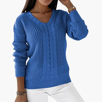 Women's V Neck Cable Knit Sweater