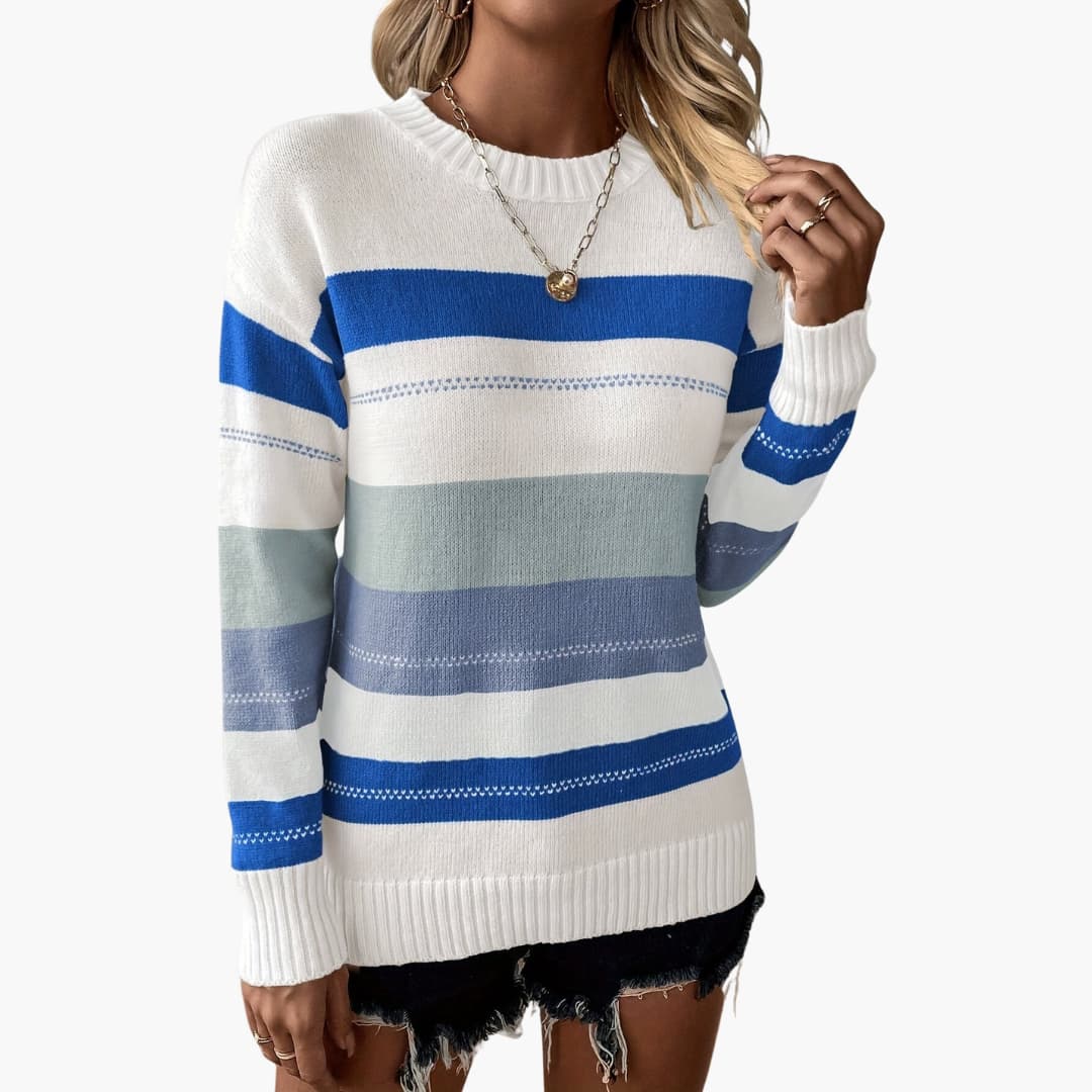 Women's Striped Crew Neck Sweater - Olytrend
