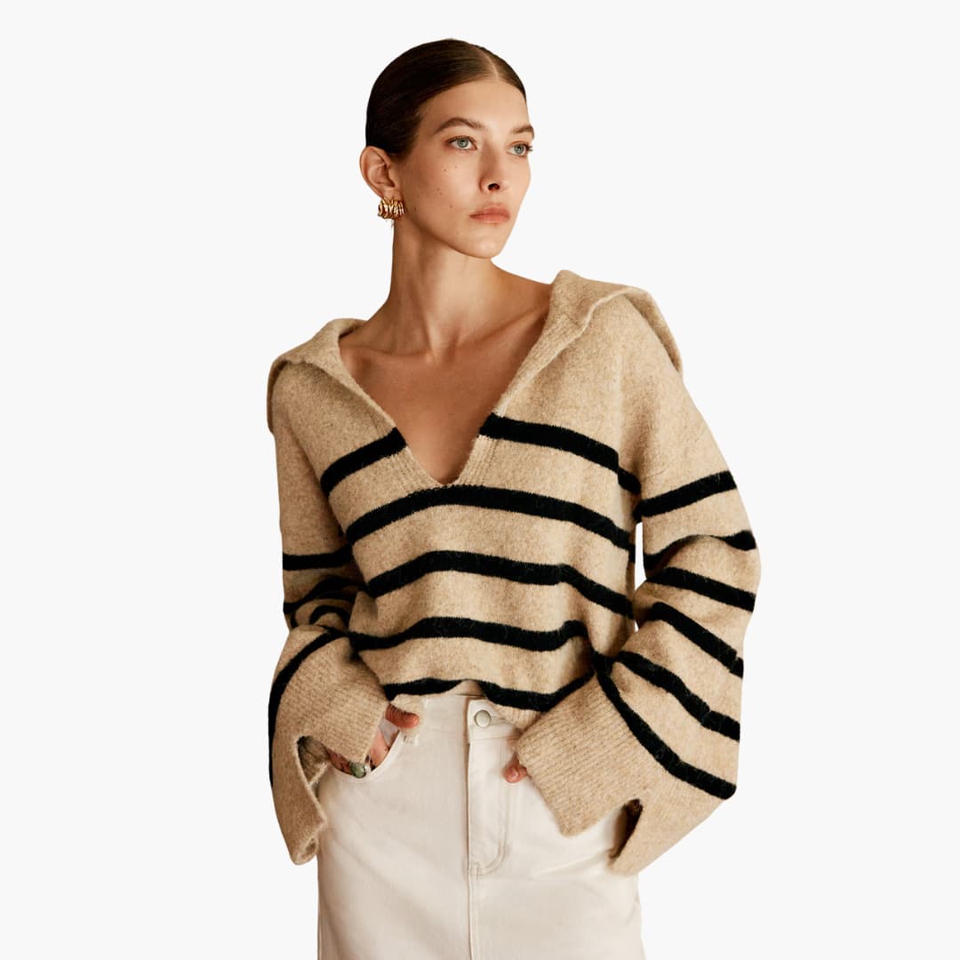 Ladies' Striped V-Neck Sweater Top