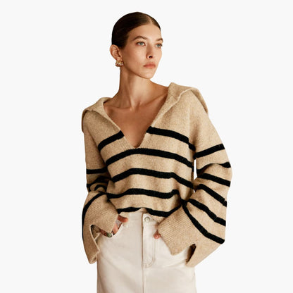 Ladies' Striped V-Neck Sweater Top
