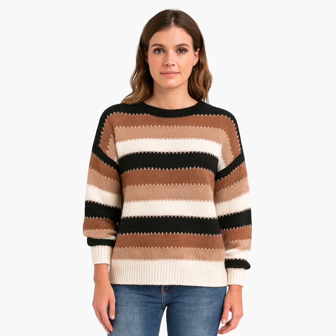 Ladies' Casual Striped Crew Neck Sweater