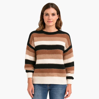 Ladies' Casual Striped Crew Neck Sweater