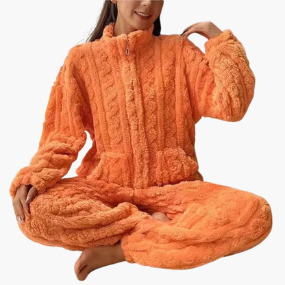 Cozy Women's Fleece Sleepwear Set with Zip Top and Legs