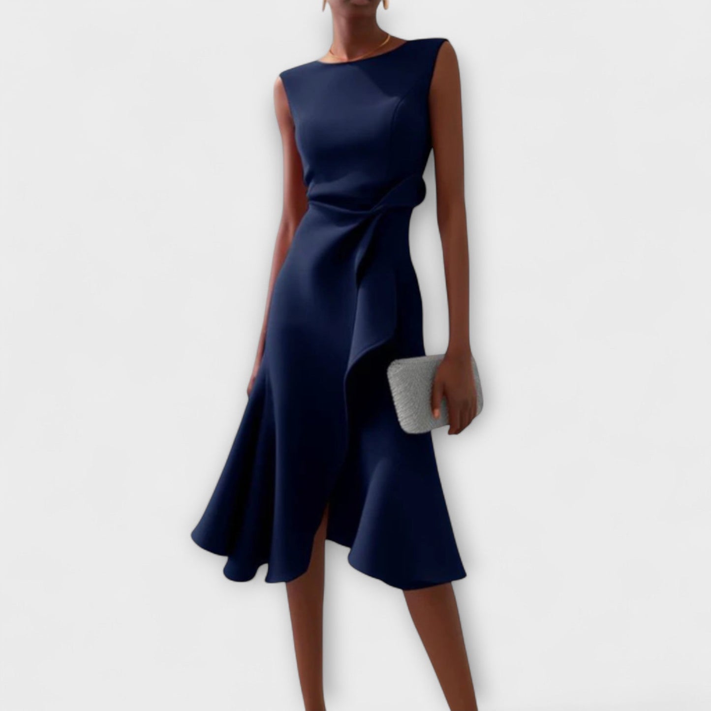 Casual Cap Sleeveless Midi Dress with Flowy Waist Detail