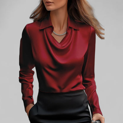 Relaxed Fit Long Sleeve Draped Neck Top