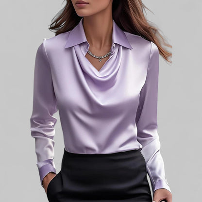 Relaxed Fit Long Sleeve Draped Neck Top