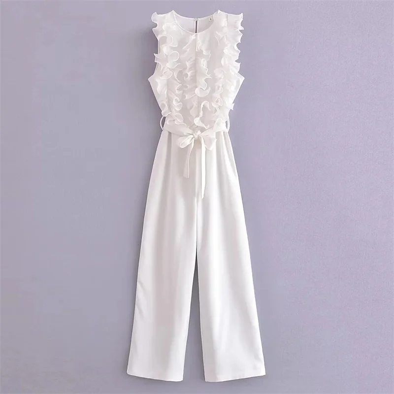 Women's Summer Jumpsuit - Sleeveless with Flirty Ruffles