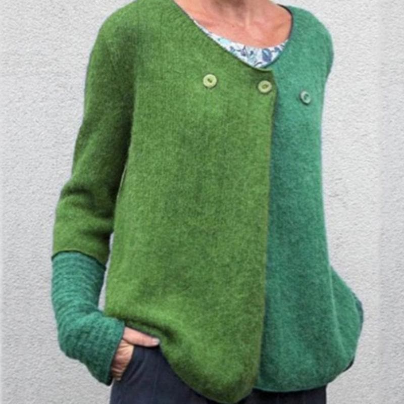 Casual Oversized Colorblock Button Sweater
