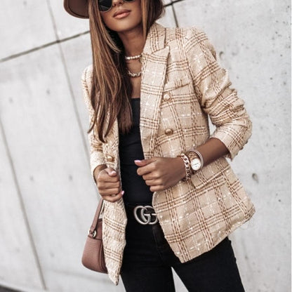 Women's Blazer - Tweed Pattern - Tailored Fit - Double Breasted