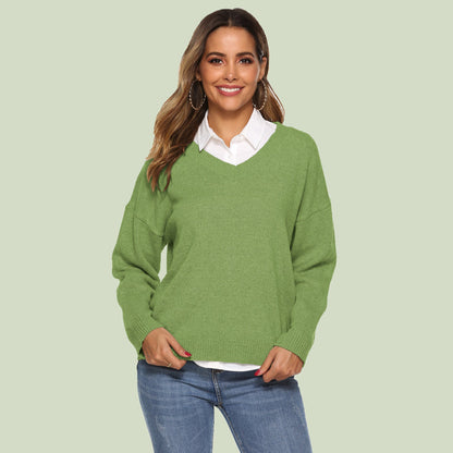 Cozy Women's V-Neck Sweater Long Sleeve Soft