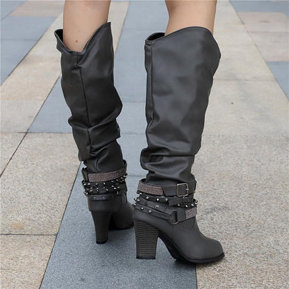 Pam Women's Tall Slouch Boots - Chunky Block Heel