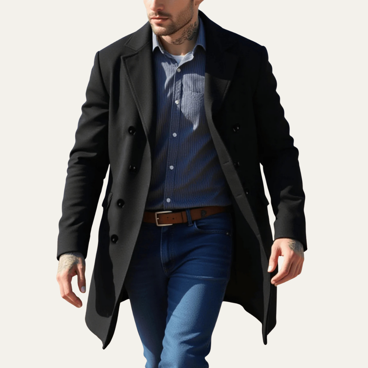 Stylish Men's Wool Double Breasted Overcoat