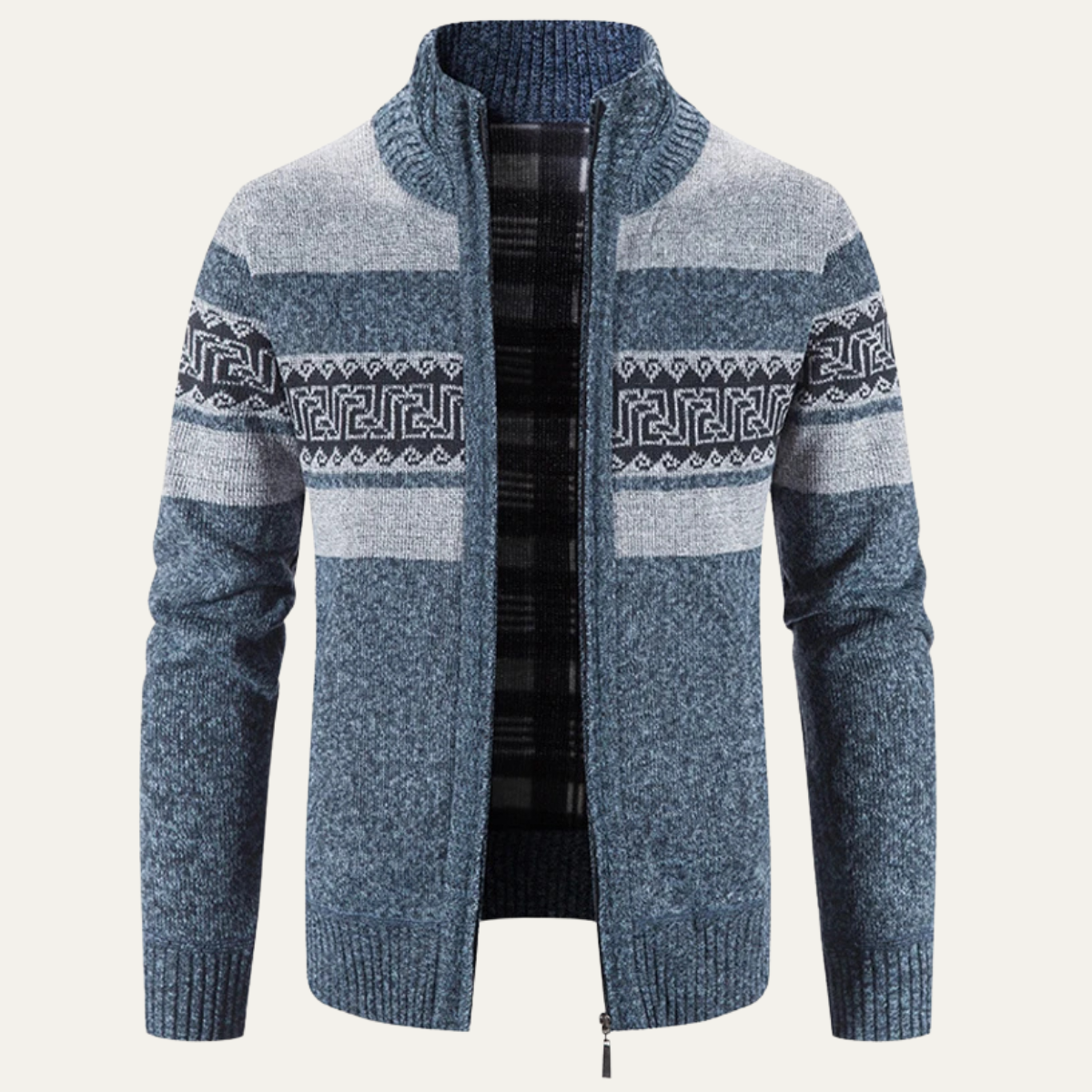 Cozy Patterned Crew Neck Knitted Cardigan for Men - Nocini