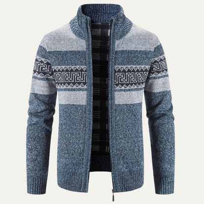 Cozy Patterned Crew Neck Knitted Cardigan for Men - Nocini