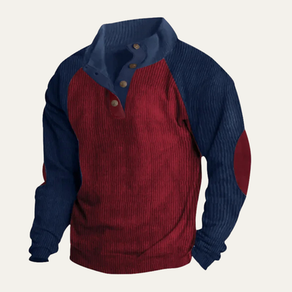 Relaxed Fit Men's Color Block Corduroy Crew Sweater