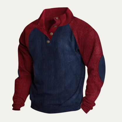 Relaxed Fit Men's Color Block Corduroy Crew Sweater