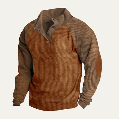 Relaxed Fit Men's Color Block Corduroy Crew Sweater