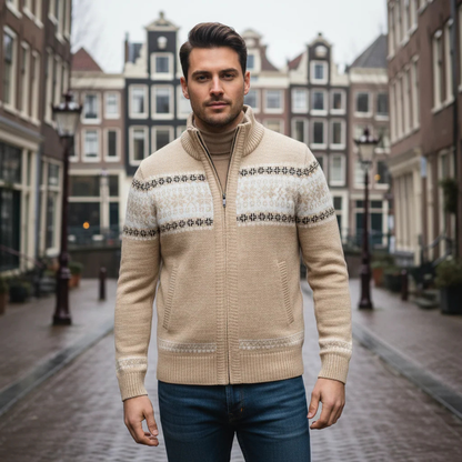 Warm Mens Nordic Pattern Crew Neck Sweater