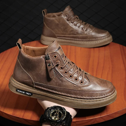 Comfortable Mens Leather High Top Zip Boots