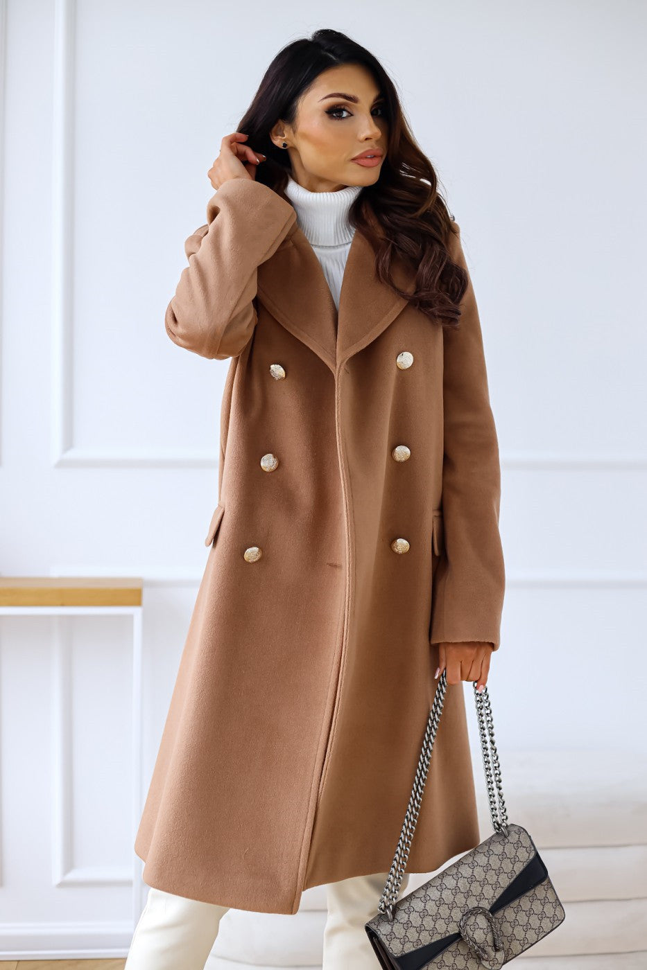 Classic Double Breasted Wool Blend Coat