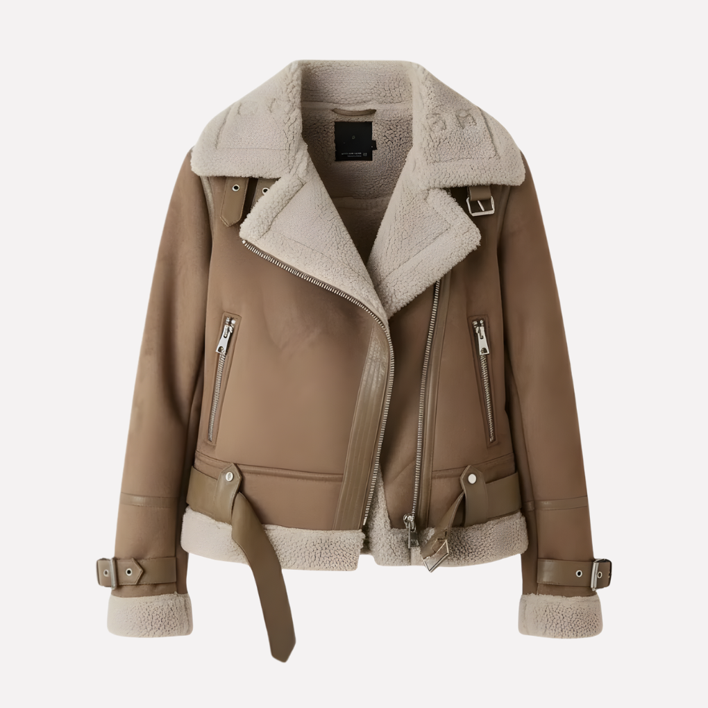 Warm Women's Coat with Fleece Lining and Waist Belt - Olytrend
